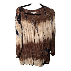 Chic Brown Tie-Dye Women's Blouse